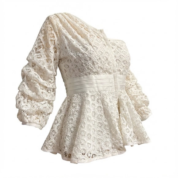 A363 HWA Apparel Romantic Core White Lace Peplum Top One-Shoulder Sleeve NWOT L - Picture 3 of 6